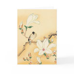 Bird on Magnolia Tree Japanese Woodblock Print Greeting Card