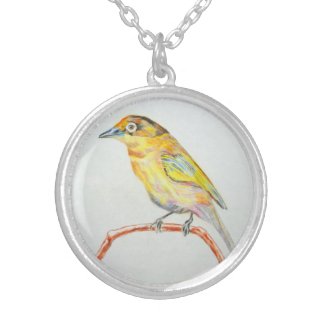 Bird Painting Yellow Exotic Bird Silver Necklace