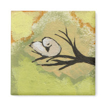 Bird resting on branch pretty yellow painting art magnets