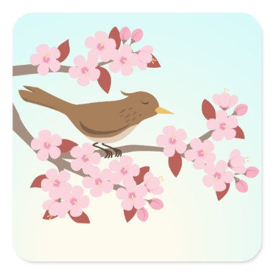 Bird sitting in a cherry blossom tree sticker set by Eligri