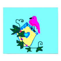 Bird sitting on a Birdhouse - Customized posters