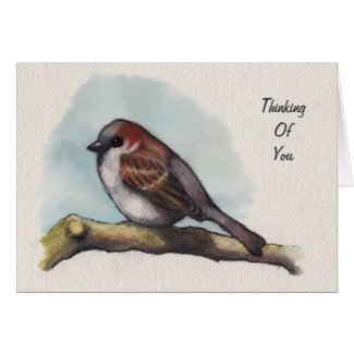 Bird, Sparrow: Thinking of You: Watercolor Art