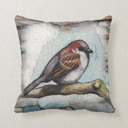 Bird, Sparrow: Watercolor Painting: Rocks, Stones Pillows