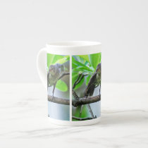 Bird Stretching on Magnolia Tree Porcelain Mugs