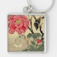 Bird watching a butterfly key chains