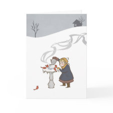 Birdbath Christmas in Blue card