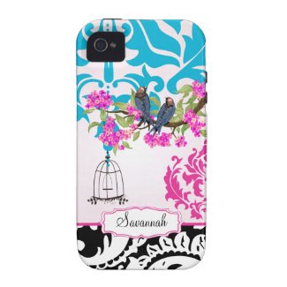 Birdcage Love Bird Pink Aqua Damask iPhone Case Vibe Iphone 4 Cover