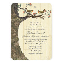 Birdcage Peach & Gray Vintage Birds Wedding Invite