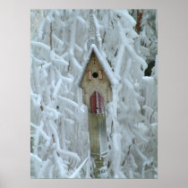 Birdhouse in ice encrusted tree print