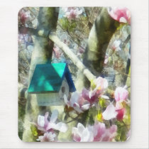Birdhouse in Magnolia mousepads
