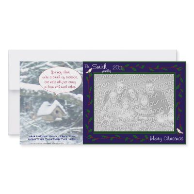 birdhouse in the snow, doves & holly, blue, cuckoo photo cards by dlmtleArt
