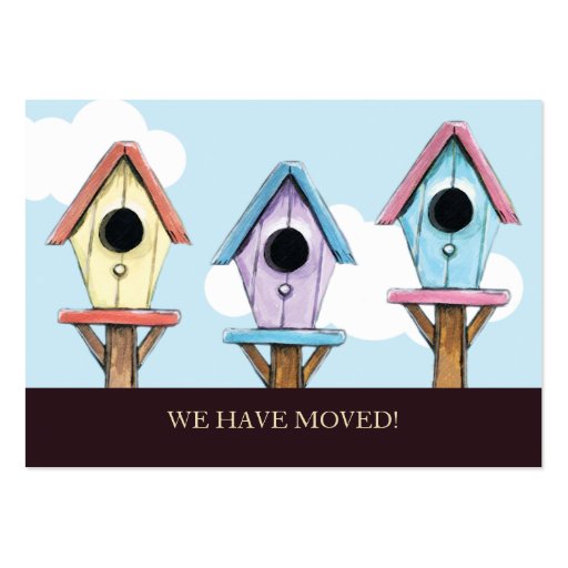 Birdhouses | We Have Moved Mini Announcement Business Card Templates