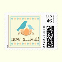 Birdie New Arrival Baby Announcement Stamp (aqua) stamps