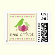 Birdie New Arrival Baby Announcement Stamp (lime) stamps