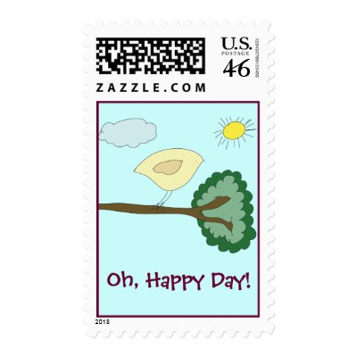Birdie "Oh, Happy Day!" Postage Stamps by bchrisdesigns