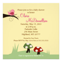 Birdie Woodland 5x5 Baby Shower Invitation