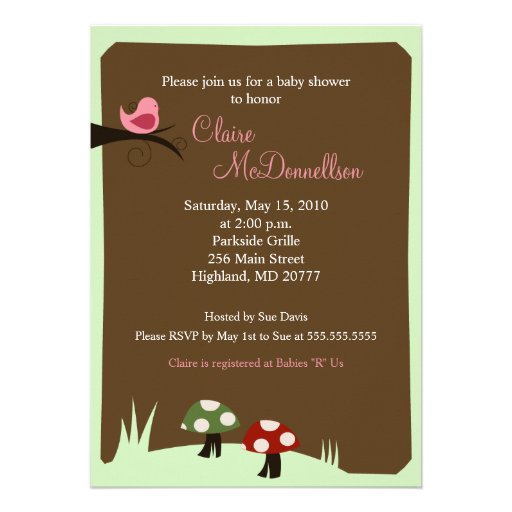 Birdie Woodland 5x7 Baby Shower Invitation