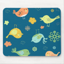 Birdies on Blue Mousepads
