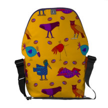 Birds - Abstract Purple Hawks & Blue Chickens Courier Bags