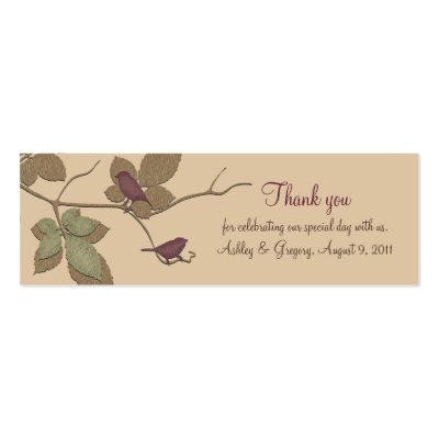 This favor tag features an elegant nature design in brown purple green 