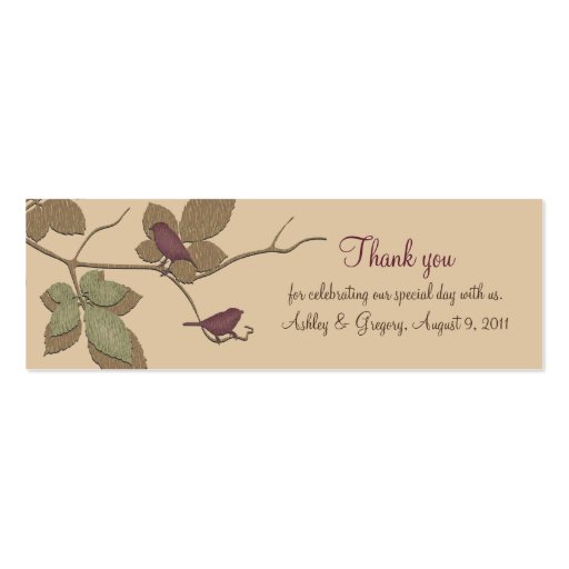 Birds and Leaves Fall Wedding Favor Tags Business Card Template (front side)