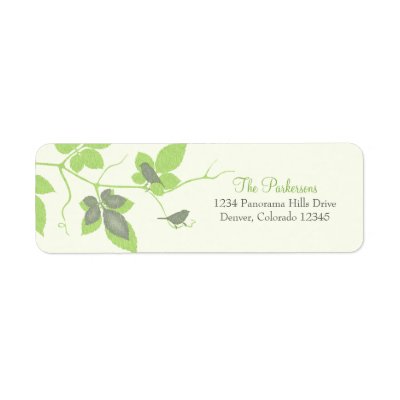 Birds and Leaves Wedding Return Address Labels by wasootch