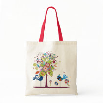 Birds and tree tote bags