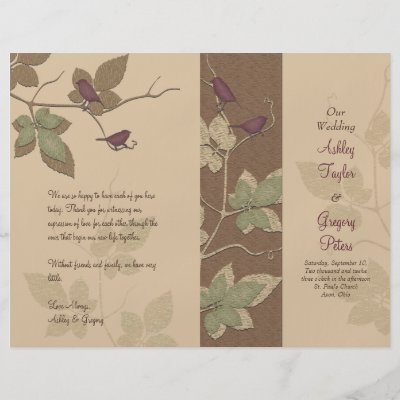 Birds and Vines Fall Wedding Program Flyer by wasootch