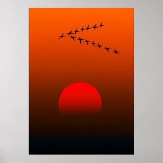 birds at dusk abstract sunset poster