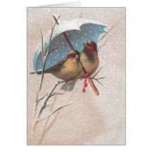 Birds Beneath Blue Umbrella Greeting Card