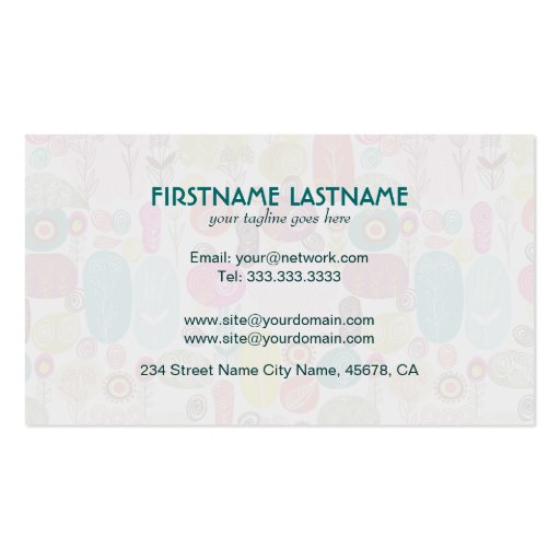 Birds Cats And Flowers Pastel Retro Pattern Business Cards (back side)