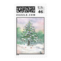 Birds' Christmas - watercolor painting postage by patsarts Birds' Christmas - watercolor painting postage