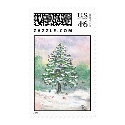 Birds'  Christmas - watercolor painting Stamp by patsarts