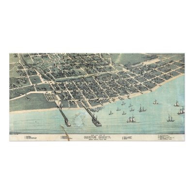 Bird's Eye View Map of Corpus Christi Texas 1887 Photo Card Template by wallarts