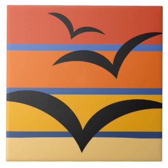 Birds flying in autumn sunset tile