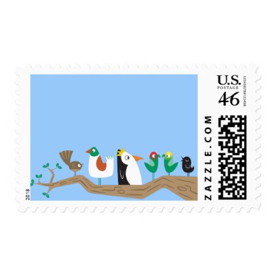 Birds in a Tree Postage Stamp by onnoillustration