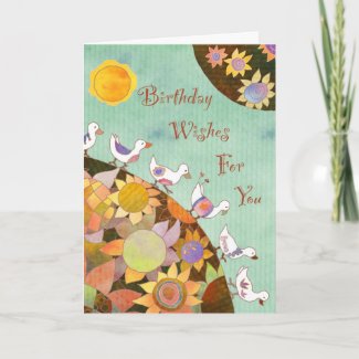 Birds in Flower Land: Birthday Card zazzle_card