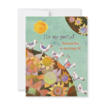 Birds in FlowerLand Kids Birthday Party Invitation