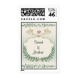 Birds in love with leafy accents postage stamp