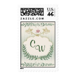 Birds in love with leafy accents postage stamps