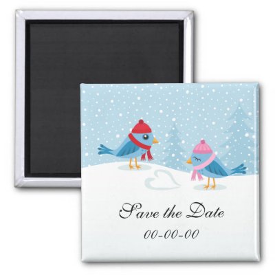 Birds in the snow cute save the date magnet