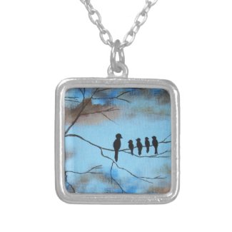 Birds In Tree In Sky Mother's Day Abstract Art Pendant