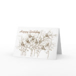 Birds in Tree Pen and Ink Sketch Birthday Card