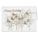 Birds in Tree Pen and Ink Sketch Birthday Card