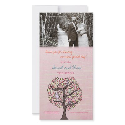 Birds in Tree Pink Thank You Wedding Photo Card by Pip_Gerard