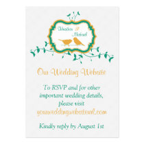 Birds Leaves Yellow Emerald Wedding Website Insert business cards