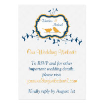 Birds Leaves Yellow Navy Wedding Website Insert business cards
