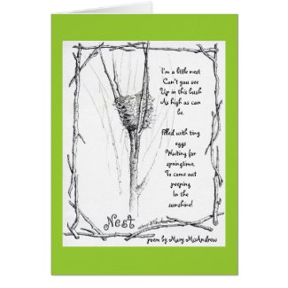 Birds Nest in Winter sketch in ink with poem card
