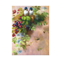Birds on a Berry Vine Wrapped Canvas Stretched Canvas Print