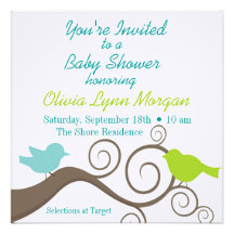 Birds on a Branch in Blue & Lime Custom Invite